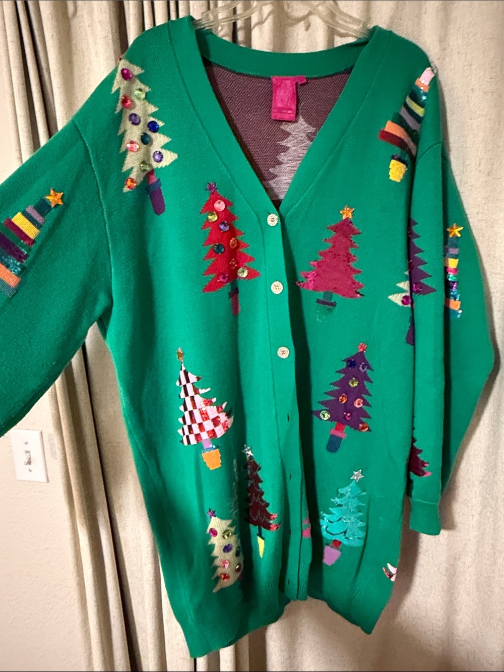 QUEEN OF SPARKLES Green Festive Christmas Tree Cardigan